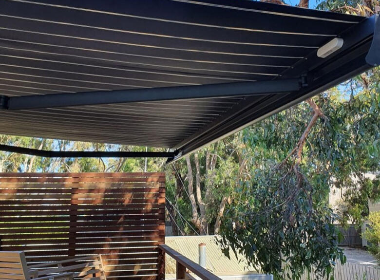 Folding arm awning installed by Victoria Blinds Geelong